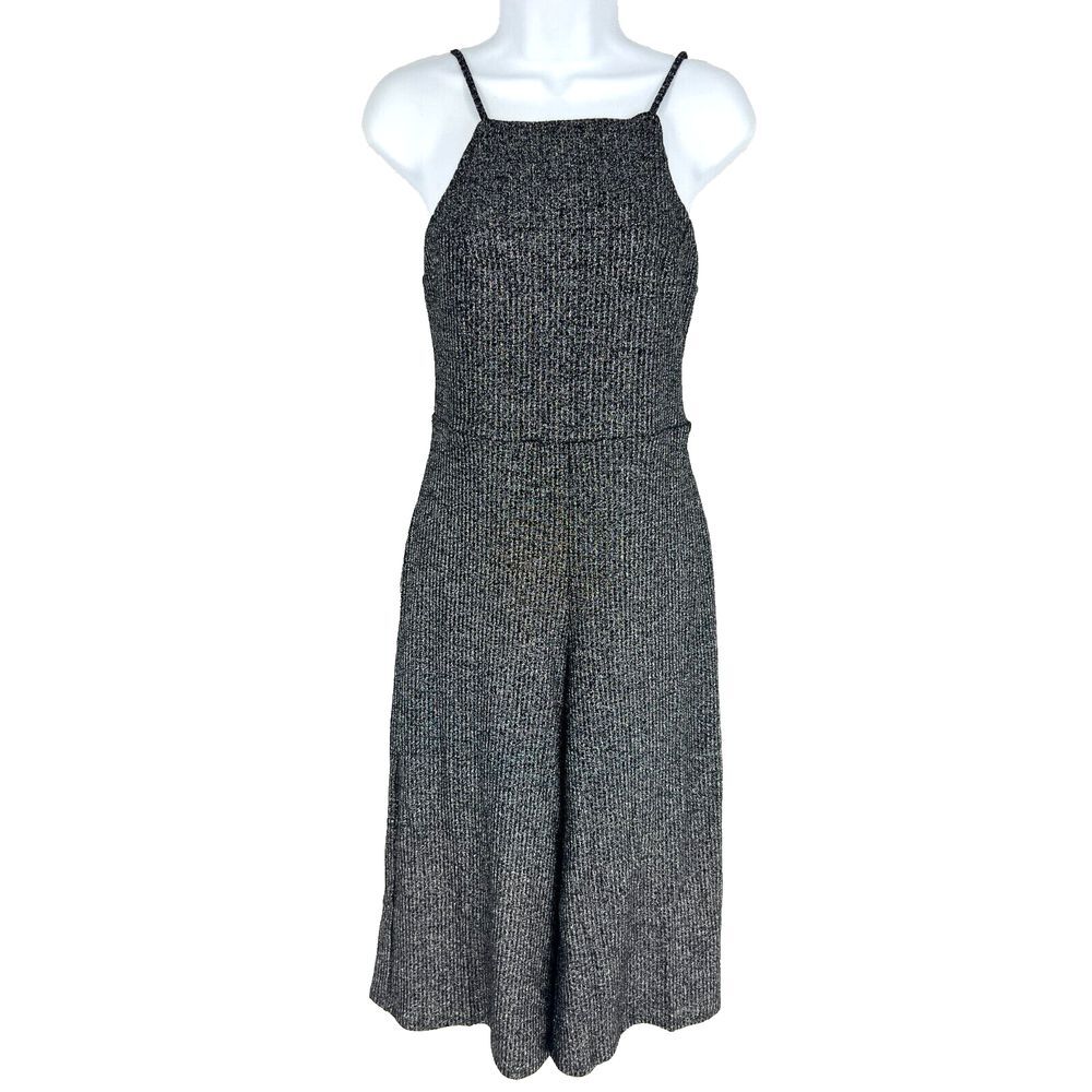 WILD FABLE Metallic Sweater Knit Jumpsuit Size S Black Silver Wide Leg Ankle NWT